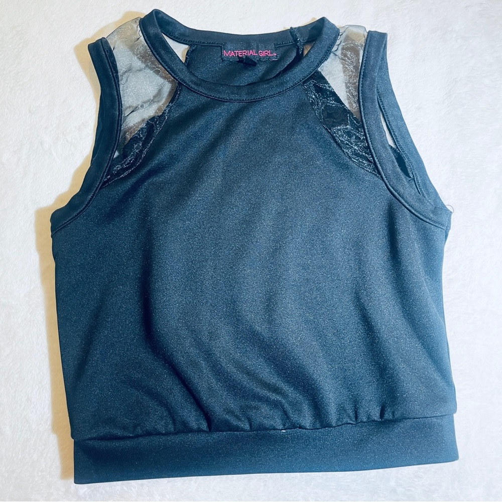 Material Girl Black Sleeveless Top with Mesh Detail